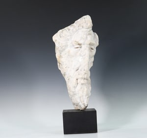 Men Portrait Marble Sculpture Statue Signed Bark