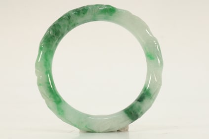 Jadeite Carved Bamboo Pattern Bangle
