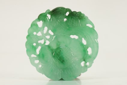 Jadeite Carved Flower and Bird Pattern Pendant