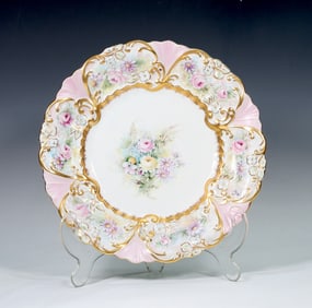 Gold Trimmed Flower Plate By Hertel Jacob Bavaria Germany