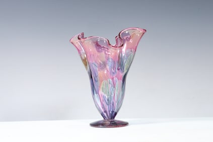 Pastel Hand Painted Glass Vase By Nouveau Art
