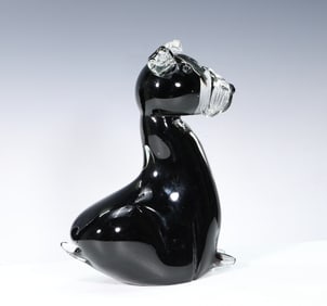 Hand Blown Art Glass Black Dog Figurine