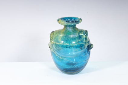 Art Glass Turquoise Green Vase Signed Michael Harris Midna 1970s