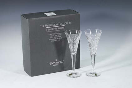 Pair Of Waterford Crystal Champagne Toasting Glasses