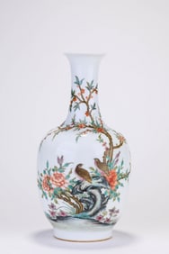 Famille Rose Bird with Flower Porcelain Vase