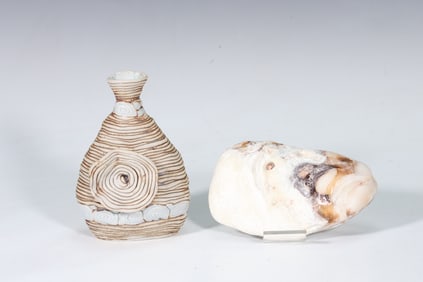 Rustic Ceramic Hand Made Vase With Shell Stone Signed J.Goss
