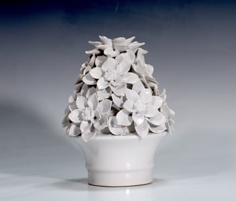 White Ceramics Carved Bloom Vase