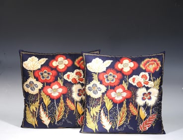Pair Of Salvatore Ferragamo Flower Print Silk Blue Scarves Botanical Pillow