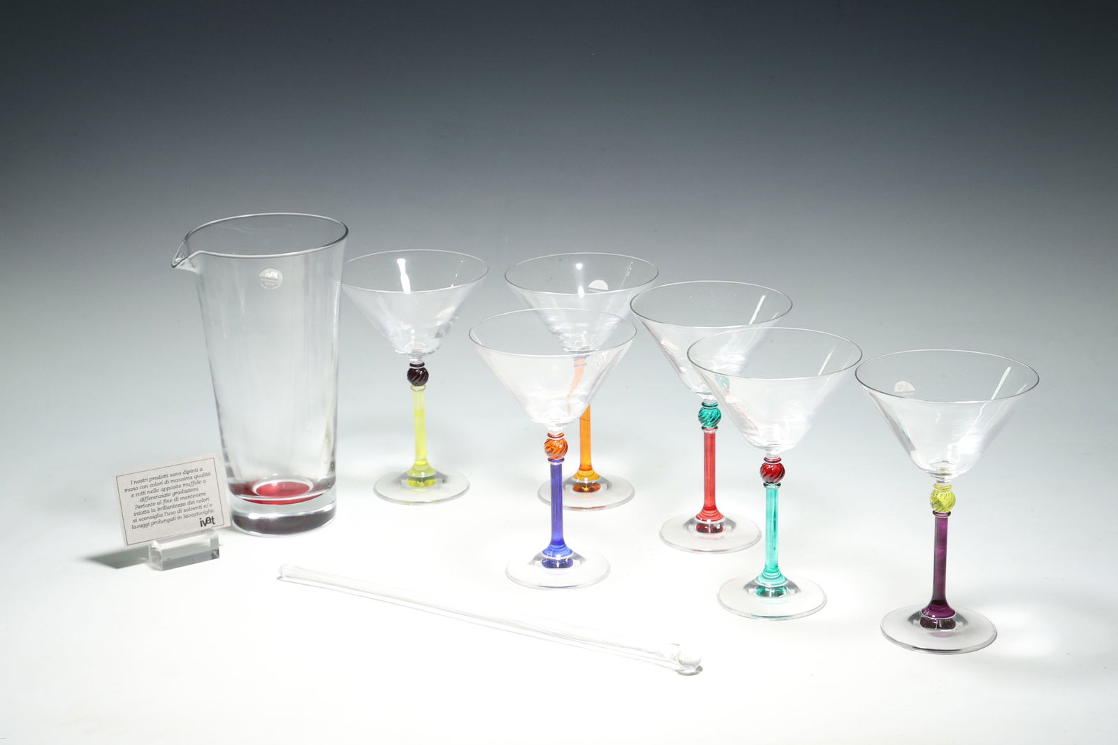 Ivat MCM Italian Art Colorful Martini Glasses Set 6 With Pitcher, Stirrer (1 of 9)