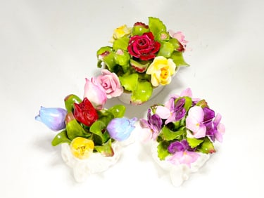 3 Aynsley Hand Modelled And Hand Painted Vase Of Flowers