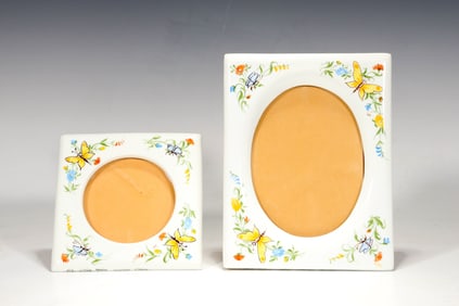Set Of 2 Limoges Porcelain White Butterfly Frames