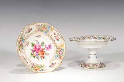 Schumann And Dresden Porcelain Chateau Reticulated Compote