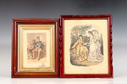 Two Of Vintage Framed Prints Captain Costigan And French Couture Women's Fashion