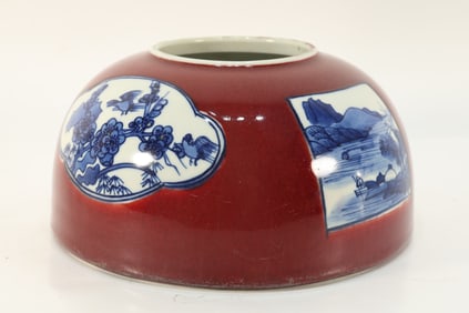 Blue and White Landscape and Magpie with Plum Flower Pattern Porcelain Washer