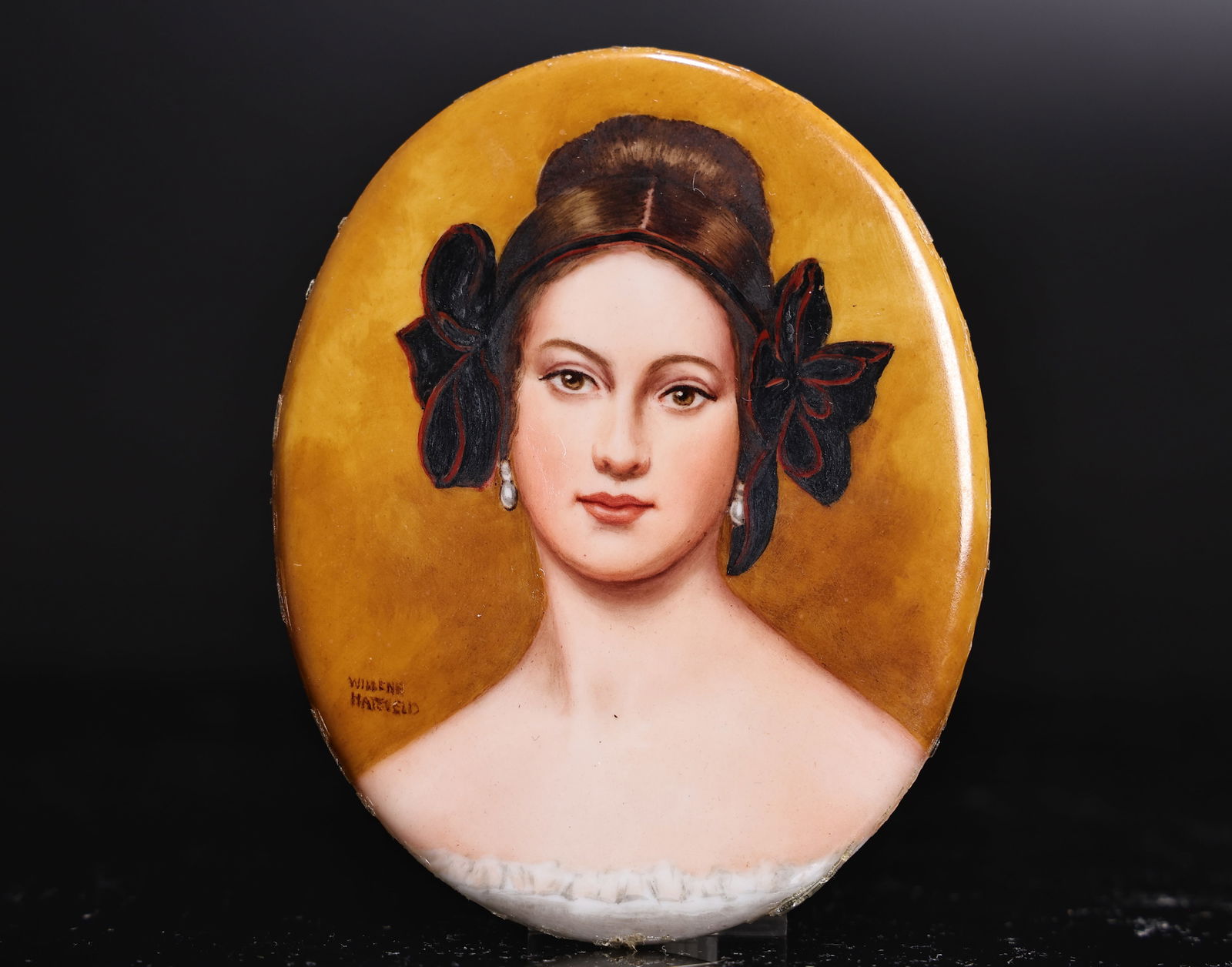 Vintage Beautiful Lady Portrait Painted Porcelain Miniature