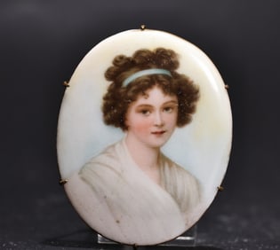 Vintage Victorian Lady Portrait Painted Porcelain Miniature
