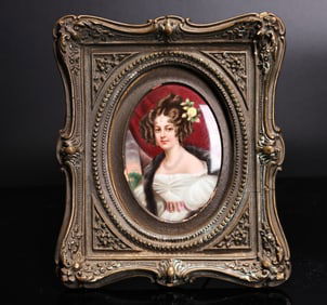 Vintage Baroque Lady Portrait Painted Miniature Wood Framed