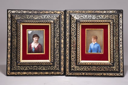 Pair Of Vintage Female And Male Portrait Painted Gilt Wood Frame