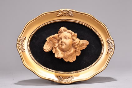 Cherub Angel Sculpture Bust In Oval Framed