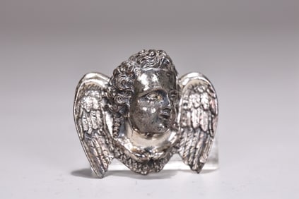 Baroque Cherub Head Pewter Brooch