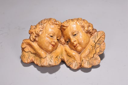Hand Carved Wood Cherub Angels Wall Hanging