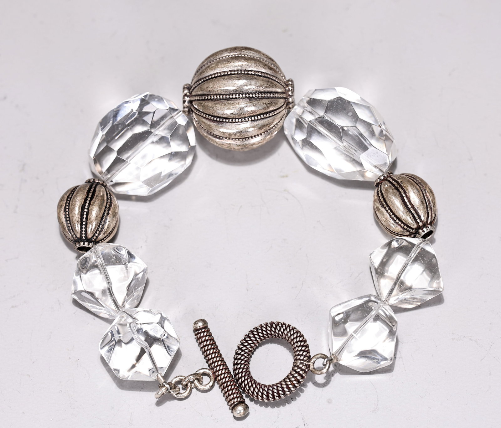 Large Sterling Silver Bead And Clear Beaded Bracelet (1 of 5)