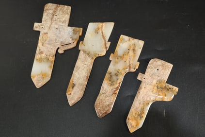 Group of Four Jade Carved Cloud Pattern Ge Ornament