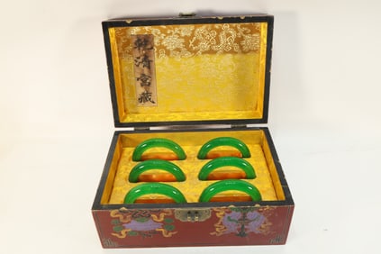 Group of Six Green Gem Stone Bangle