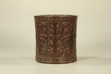 Agarwood Carved Beast Face Pattern Brush Pot