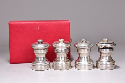 Cartier Four Of Italian Sterling Silver Salt Shakers Boxed