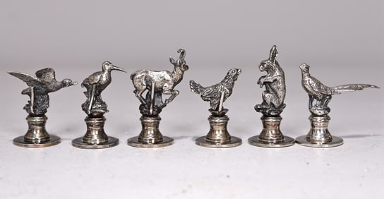 Six Of Vintage Hunting Silverplate Set Themed For Card Holders