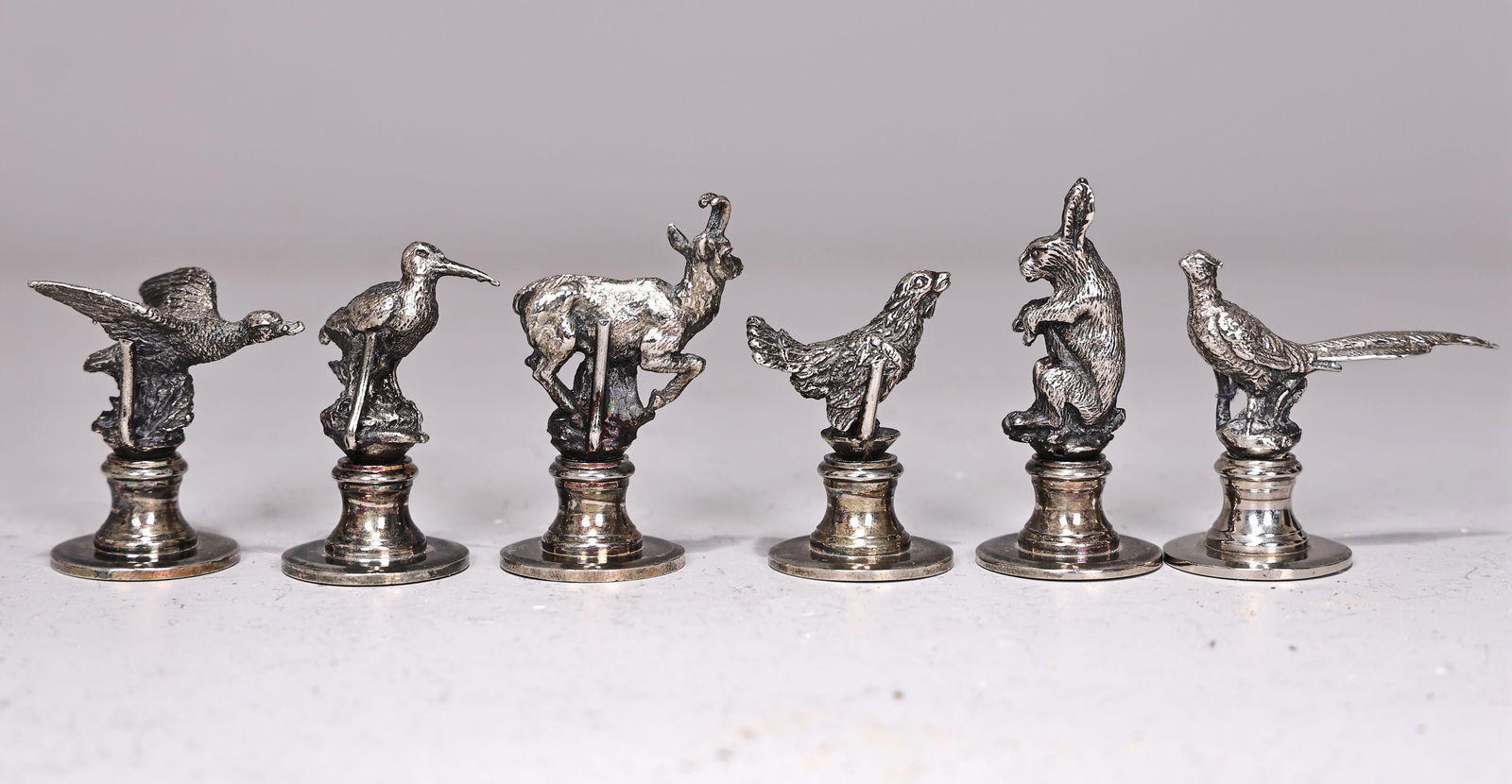 Six Of Vintage Hunting Silverplate Set Themed For Card Holders (1 of 6)