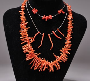 Three Of Coral Branch Necklaces