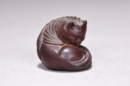 Japanese Wood Cat Netsuke