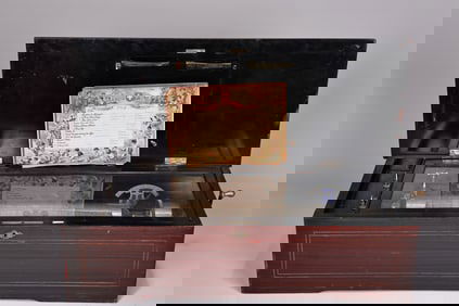 Vintage Swiss Inlaid Wood Cylinder Zither Music Box 12 Songs