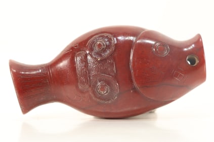 Liangzhu Jade Carved Beast Face Pattern Fish Shape Ornament