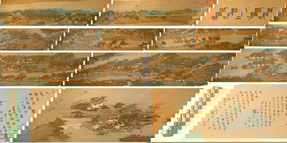 Chinese Drawing Landscape and Character Story Hand Scroll,Qiu Ying Mark