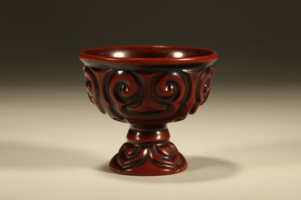 Lacquerware Carved Reishi Mushroom Pattern Cup