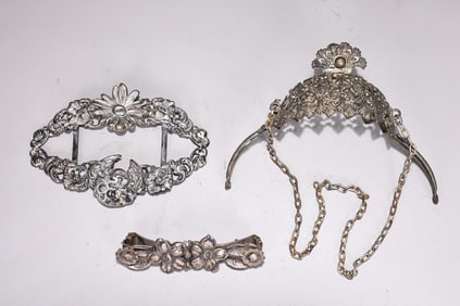 Vintage Silver Purse Frame, Hairclip, Belt Buckle