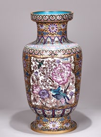 Large Bronze Cloisonne Flower Pattern Vase