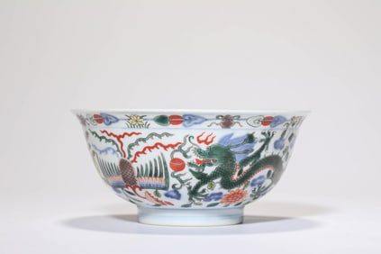 Wucai Dragon with Phoenix Pattern Porcelain Bowl