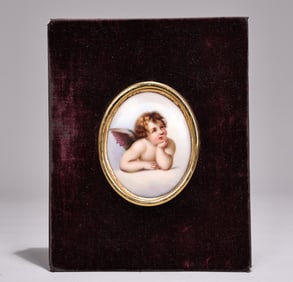 Cherub Angel Painted Miniature Velvet Frame