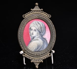 Portrait Lady Painted Miniature Metal Frame