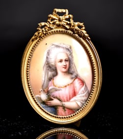 French Lady Portrait Painted Miniature Framed