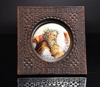 Rare Man Portrait Painted Miniature Wood Framed
