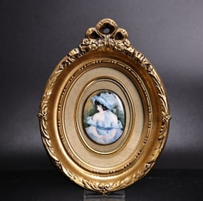 Vintage Lovely Lady Portrait Painted Miniature Frame