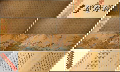 Chinese Writing Calligraphy and Quail Hand Scroll,Song Huizong Mark