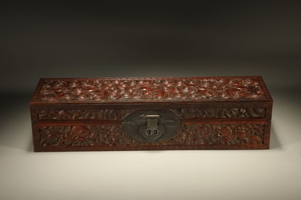 Huanghuali Wood Carved Cloud Pattern Lid Box