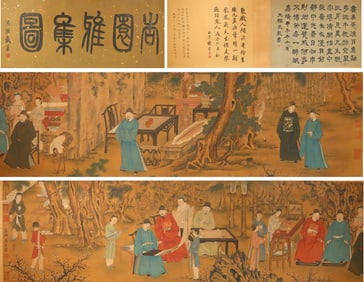 Chinese Drawing Character Story Hand Scroll,Tang Yin Mark