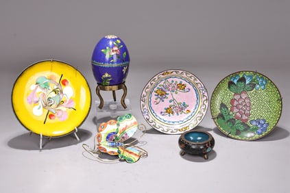 Group Of Cloisonne Egg, Jar ,Tray And Butterfly